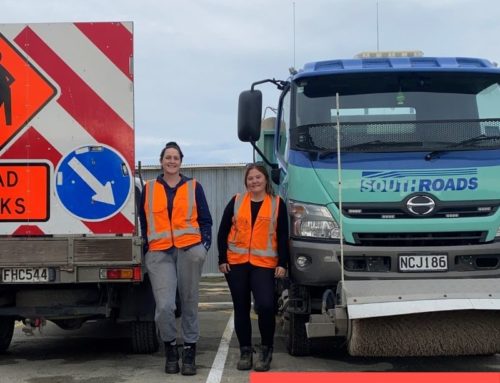 Jess and Santaya putting down markers for women in road maintenance