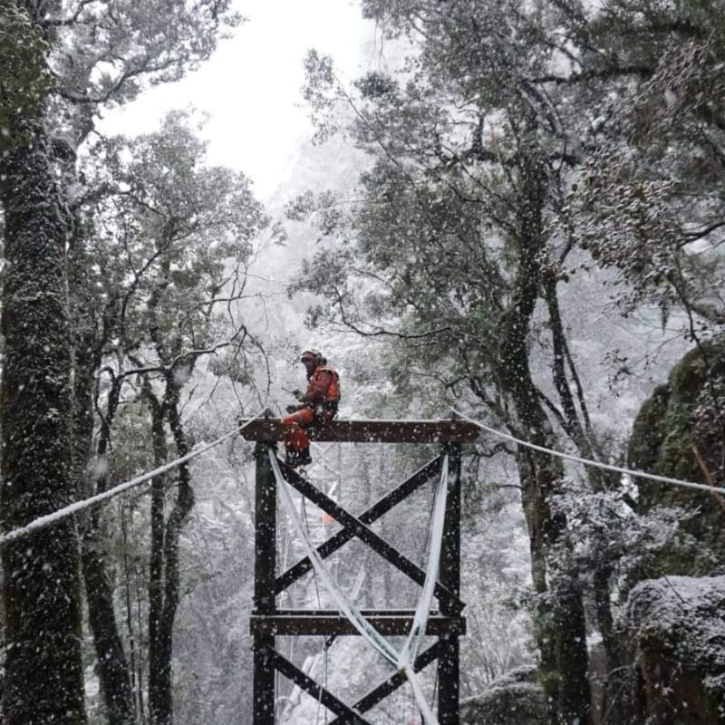 Matt Thom building the Waterfall Escarpment Bridge on the Paparoa cycle trail and great walk.