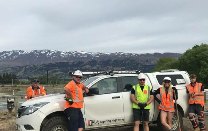Fulton Hogan road maintenance team members in Central Otago