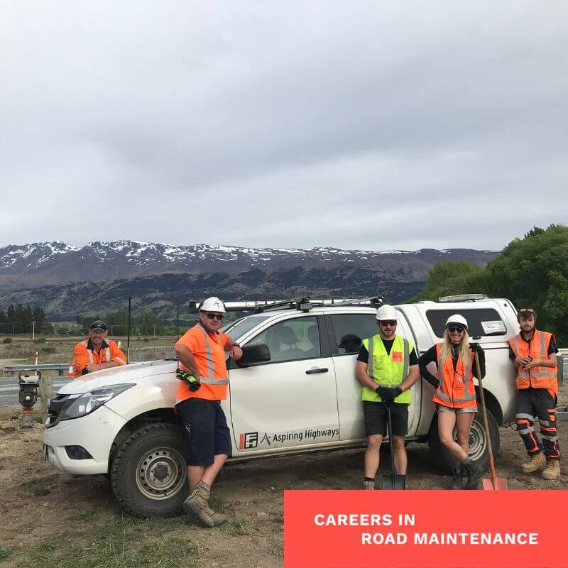 Fulton Hogan road maintenance team members in Central Otago