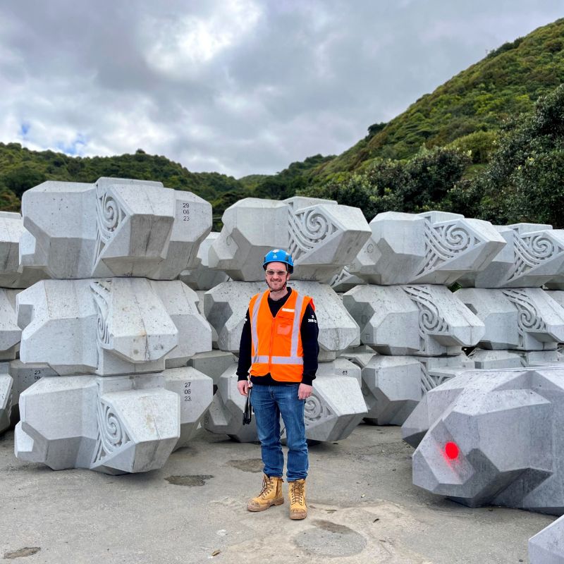 James Andrew alongside the Xblocs being used on the project